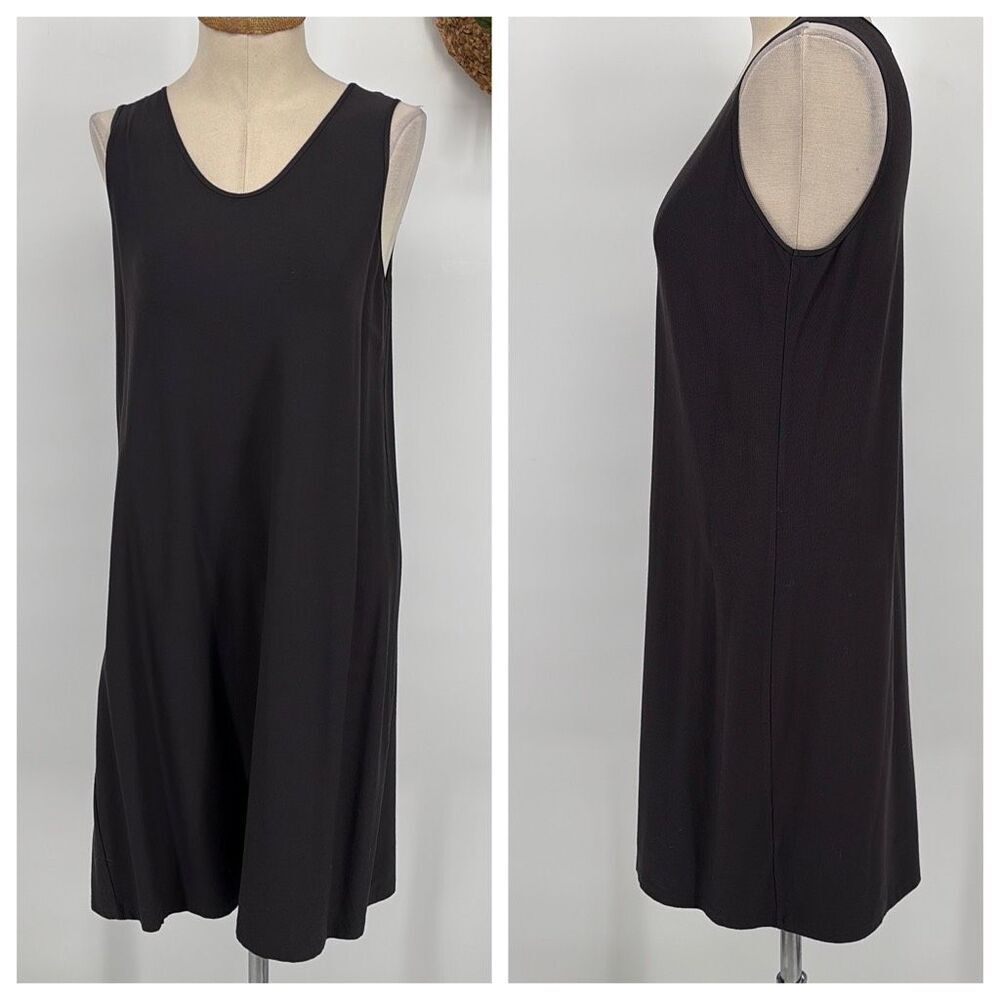 Eileen Fisher Jersey Viscose Scoop Neck Tank Shift Dress Dark Grey M
